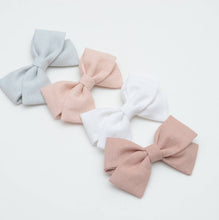 Load image into Gallery viewer, Modern Bow Classic Bow Pink Bow Linen Bow Cotton Bow Headband or Alligator Clip Bow