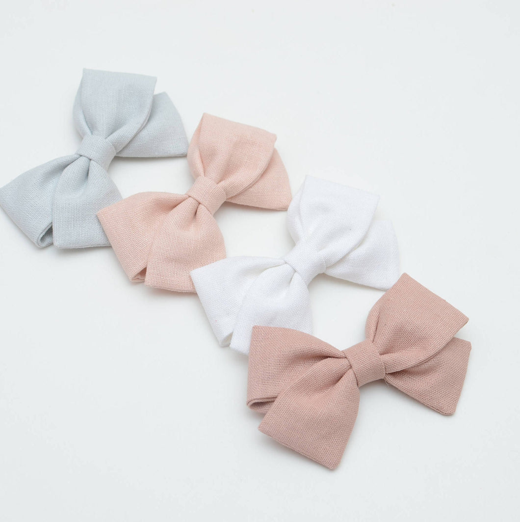 Modern Bow Classic Bow Pink Bow Linen Bow Cotton Bow Headband or Alligator Clip Bow
