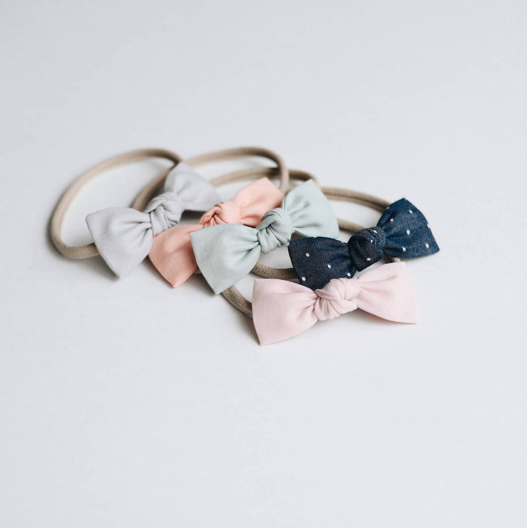 Set of 2 Hand Tied Small Knotted Headbands Girl Baby Headbands or Hair Clip Rose Gray set Of Two Cotton Linen