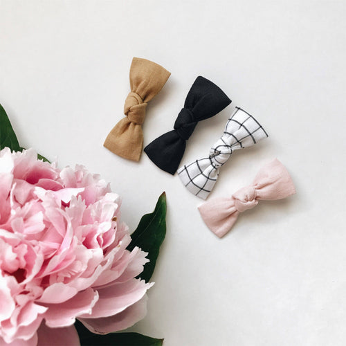 Set of 2 Mini knotted hand tied  small Bow Headband or alligator clip choose your style and color