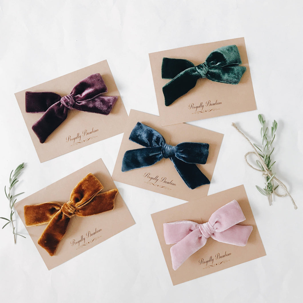 Oversized Schoolgirl Bow Big Bow Luxe Velvet Alligator Clip pink ginger ocean mallard plum