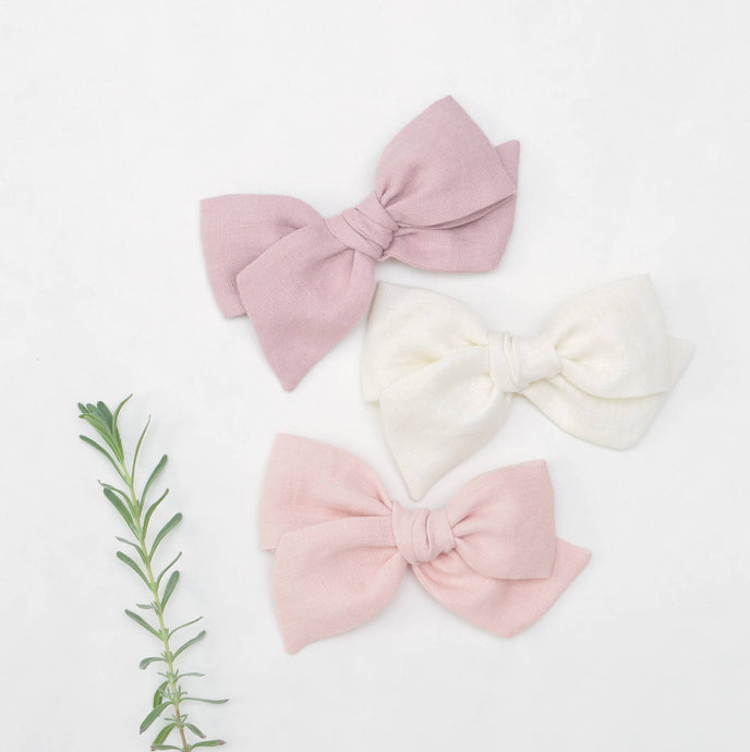 Oversize Hand Tied Girl Bow Linen Headband Schoolgirl pinwheel bow Nude Soft Elastic One Size