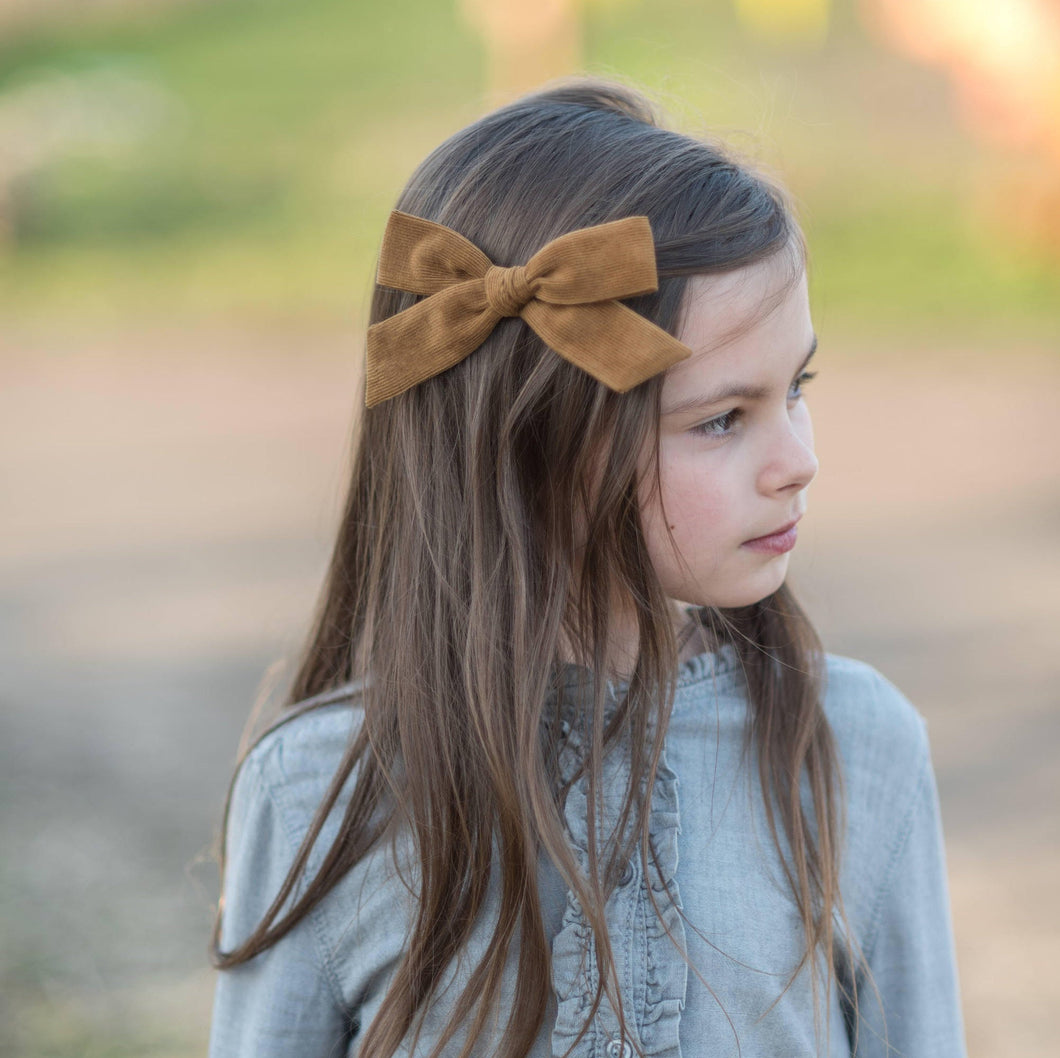 hand tied oversized schoolgirl bow pigtail set headband choose you style Corduroy ginger burgundy navy