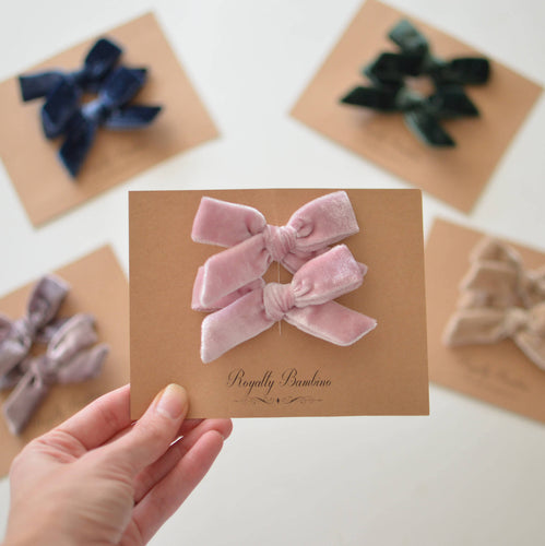 Set of two petite pigtail set Schoolgirl velvet Bows Luxe Velvet Alligator Clip pink ginger ocean mallard plum