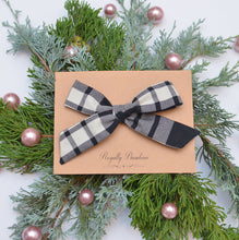 Load image into Gallery viewer, oversized schoolgirl bow cotton plaid red headband alligator clip holiday bow