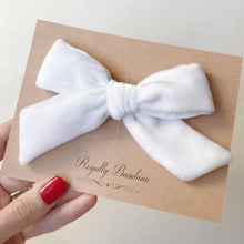 Load image into Gallery viewer, Oversized Schoolgirl Bow Big Bow Luxe Velvet Alligator Clip White