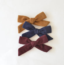 Load image into Gallery viewer, hand tied oversized schoolgirl bow pigtail set headband choose you style Corduroy ginger burgundy navy