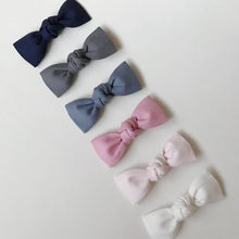 Load image into Gallery viewer, Set of 2 Hand Tied Small Knotted Headbands Girl Baby Headbands or Hair Clip Rose Gray set Of Two Cotton Linen