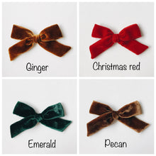 Load image into Gallery viewer, Set of two petite pigtail set Schoolgirl velvet Bows Luxe Velvet Alligator Clip pink ginger ocean mallard plum