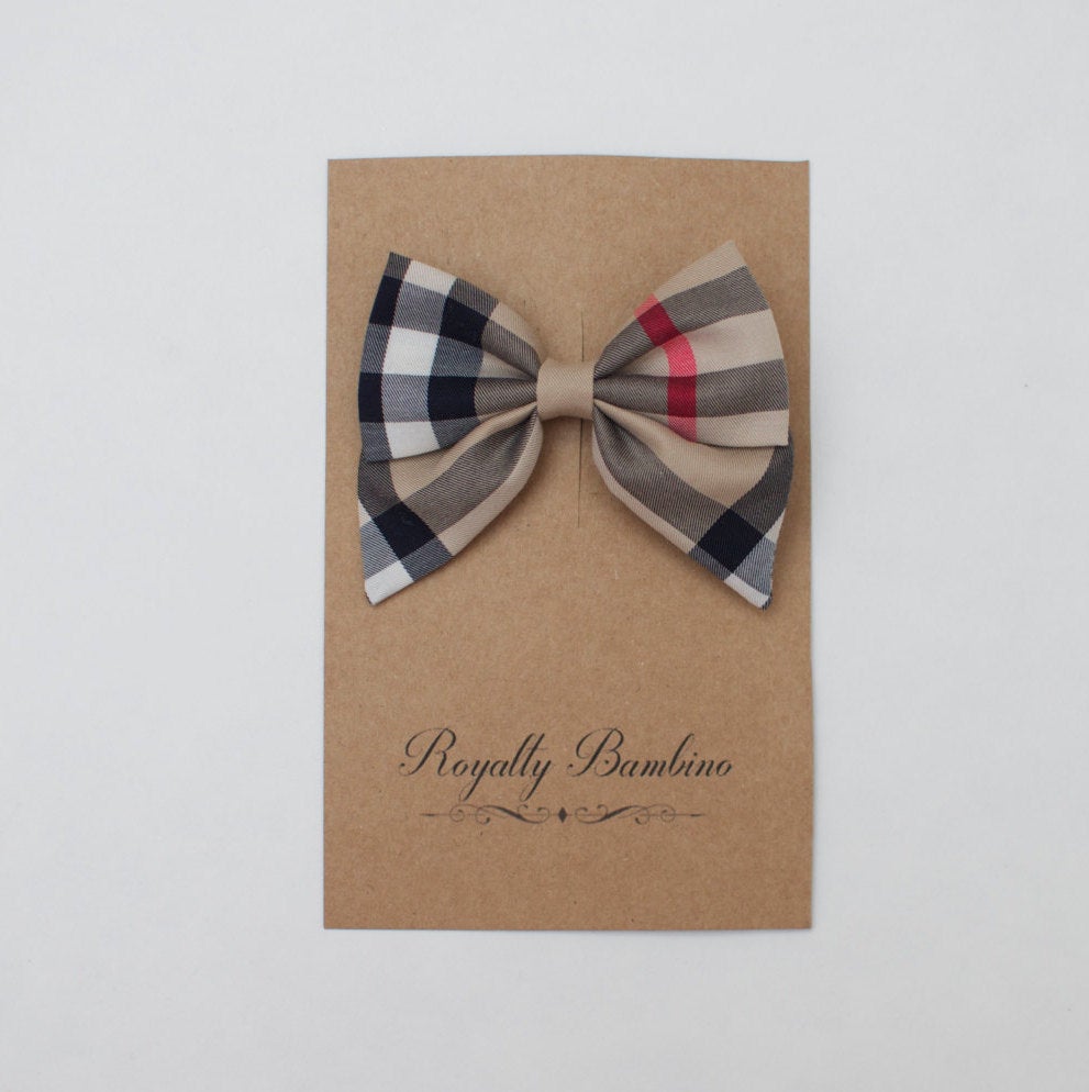 Mini Sailor Plaid Girl Baby Headband Or Clip Bow Choose Your Style Plaid Check
