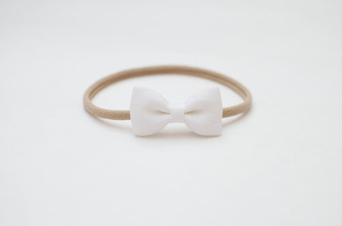 Natural Organic Linen Small Bow Headband One size White