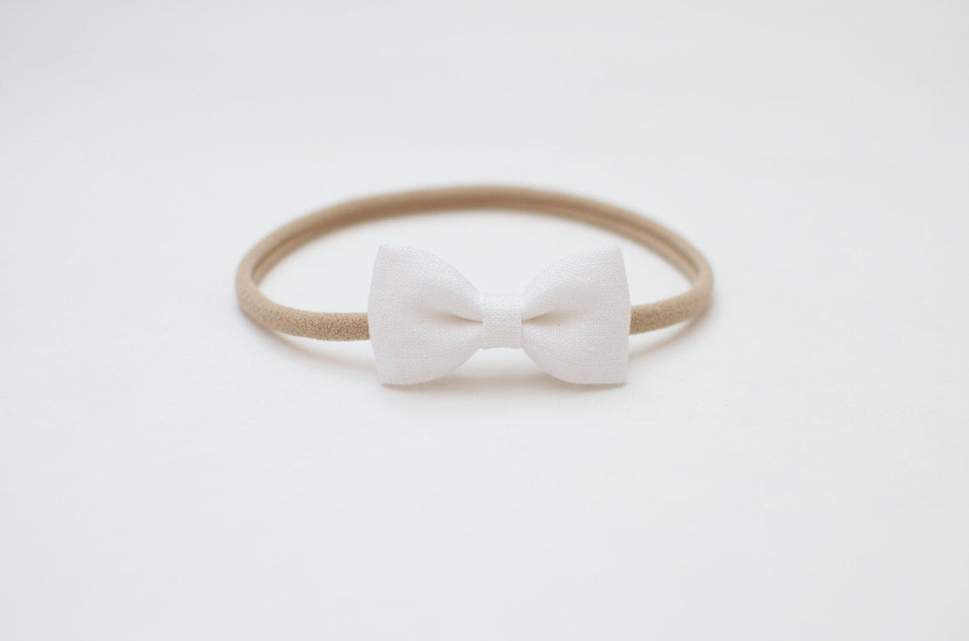 Natural Organic Linen Small Bow Headband One size White